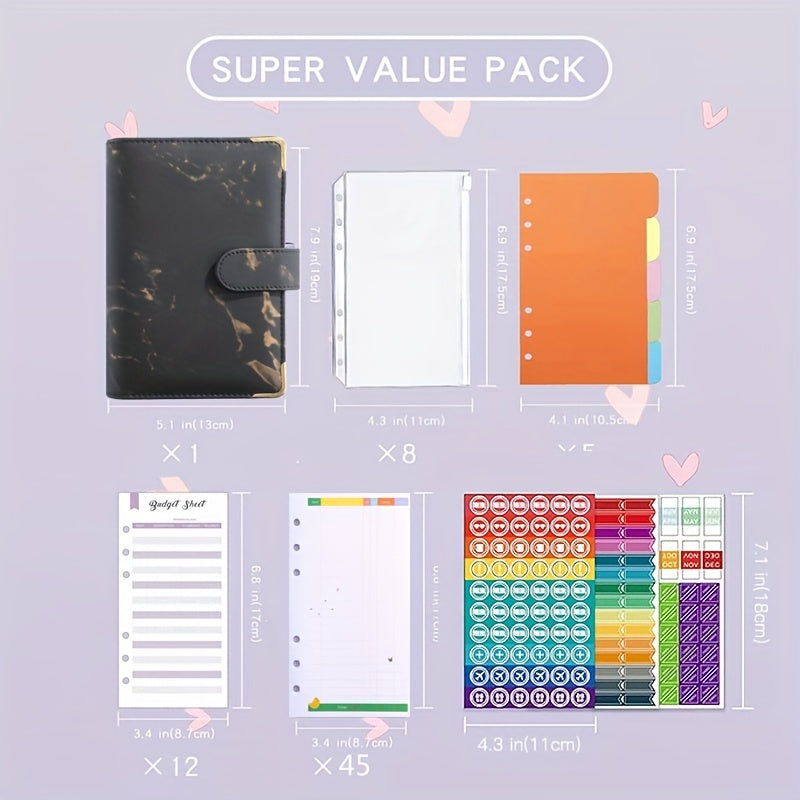 Marble Pattern Corner Protector Magnetic Buckle Notebook