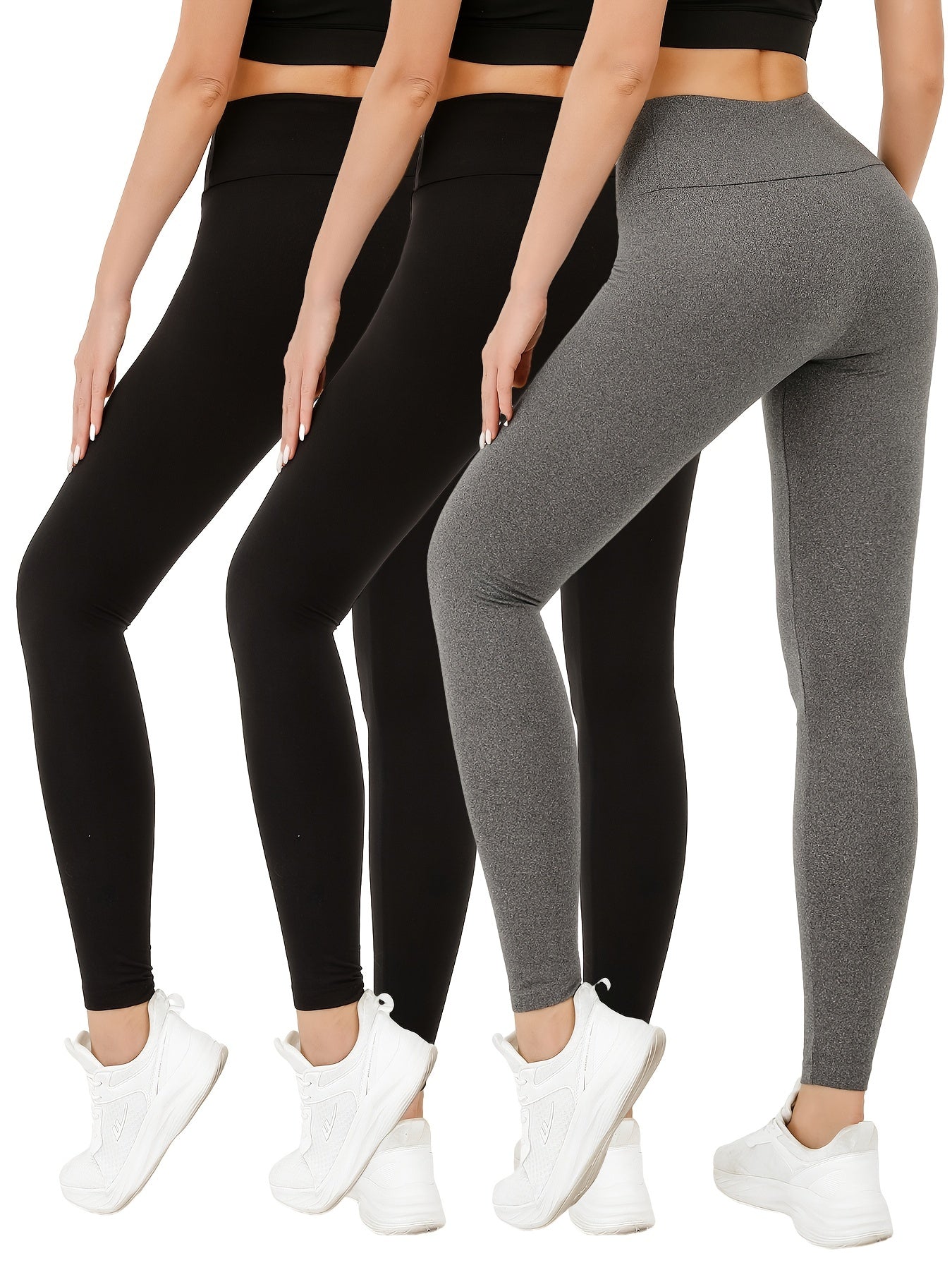 Soft Solid Sports Leggings For Women High Waisted Tummy Control