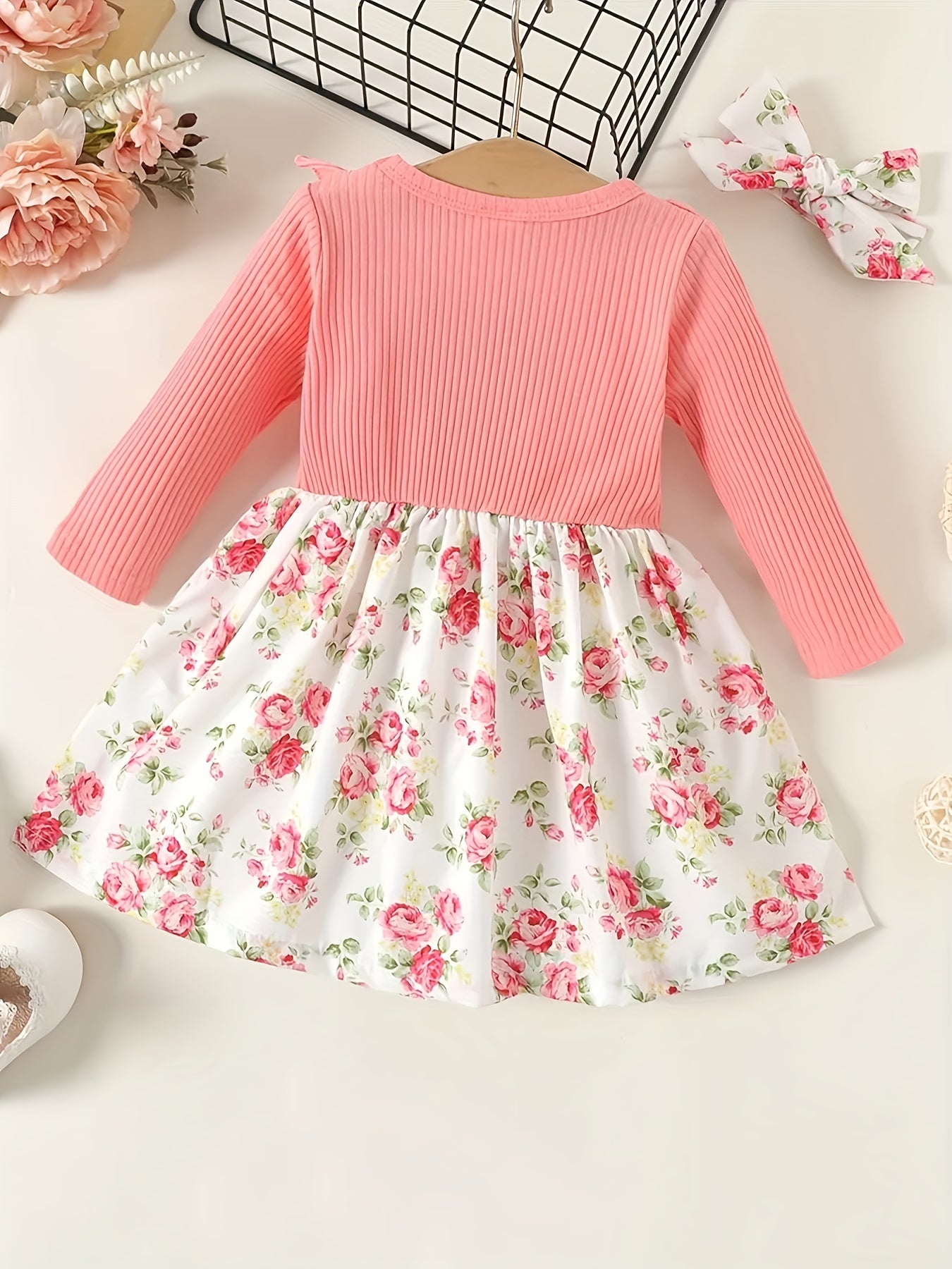 Baby Girl Autumn Bow Ruffle Floral Dress