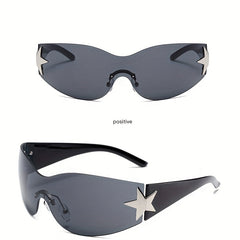 Rimless Y2K Sunglasses Women Oversized UV400 Futuristic Wrap Around