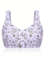 Floral Print Plus Size Wireless Comfort Bra
