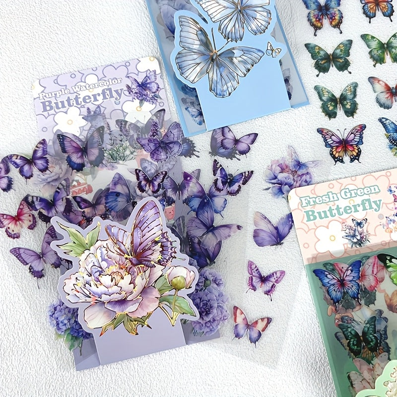 6 Sheets Floral Butterfly Stickers Self Adhesive Decals with Golden Accents
