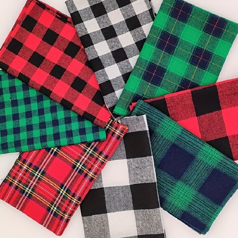 8pcs Plaid Fabric Christmas Set DIY Patchwork Clothing 19 7in 15 7in