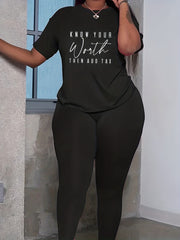  Slogan Print Tee & Leggings Set