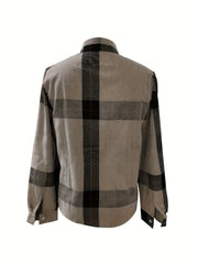  Plaid Print Button Up Long Sleeve Blouse