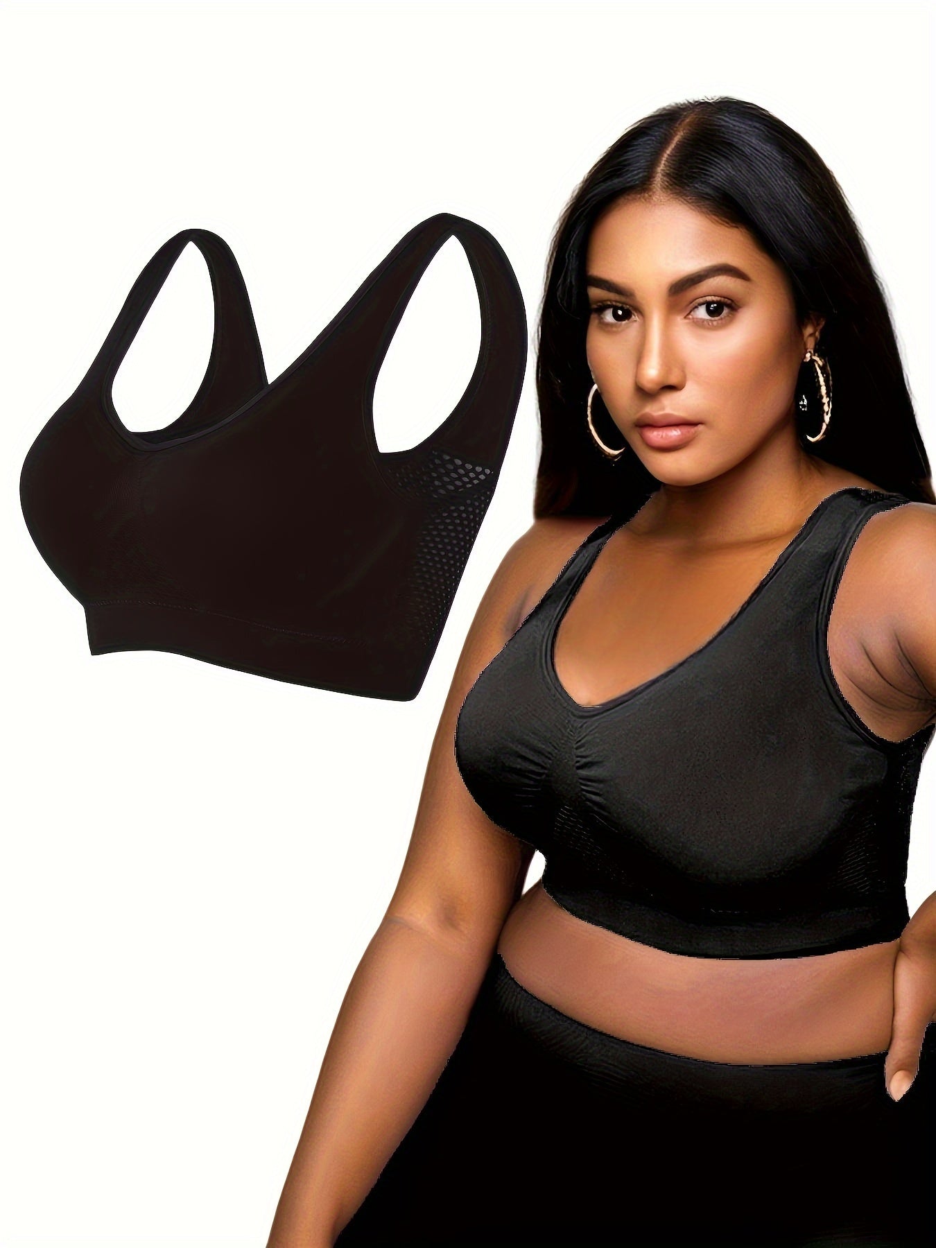  Sports Bra Women's Plus Solid Hollow Out Breathable Mesh Tank Bra