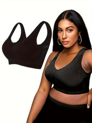  Sports Bra Women's Plus Solid Hollow Out Breathable Mesh Tank Bra