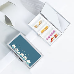 Cat Pill Organizer for Travel Sports Daily Use Metal Case for Vitamins