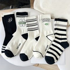 5 Pairs Stripe & Letter Print Ribbed Socks Women's Stockings