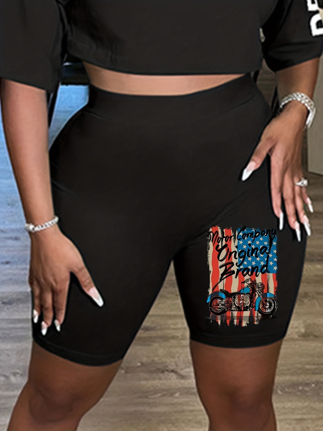  Number Print High Rise Biker Shorts