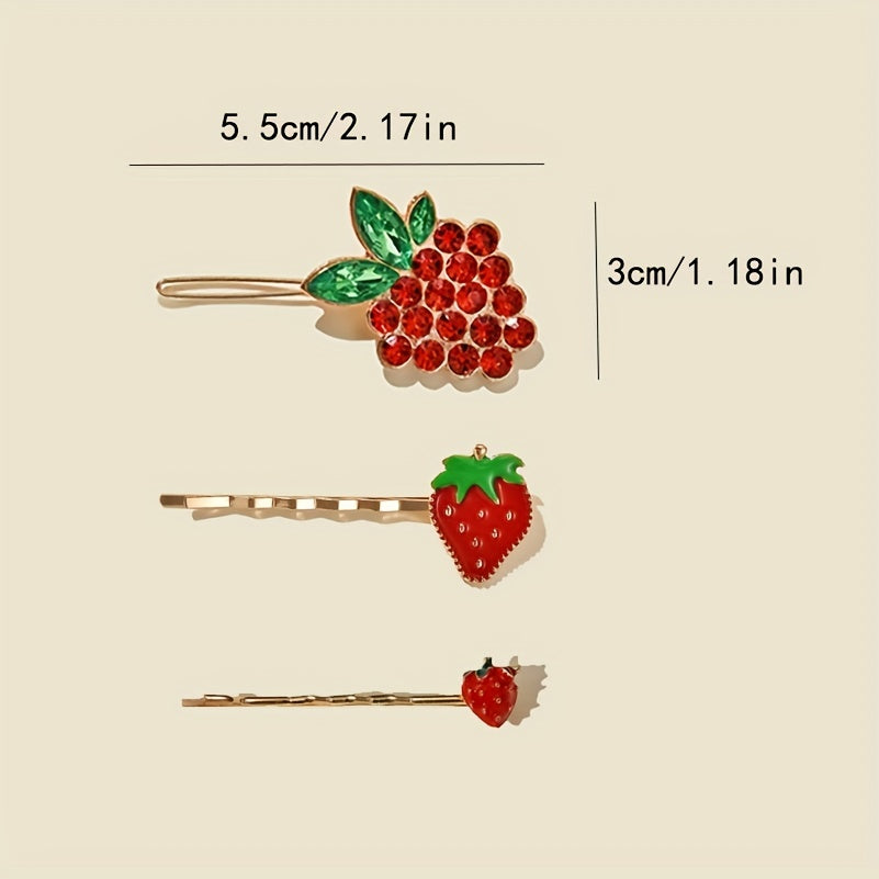 3pcs Strawberry Hairpin Alloy Hair Clip Sweet Hair Accessories
