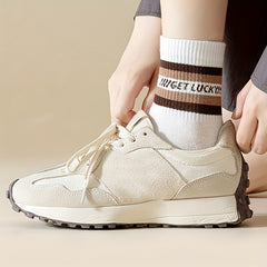 5 Pairs Letter & Striped Print Socks Comfy & Breathable Women's Stockings