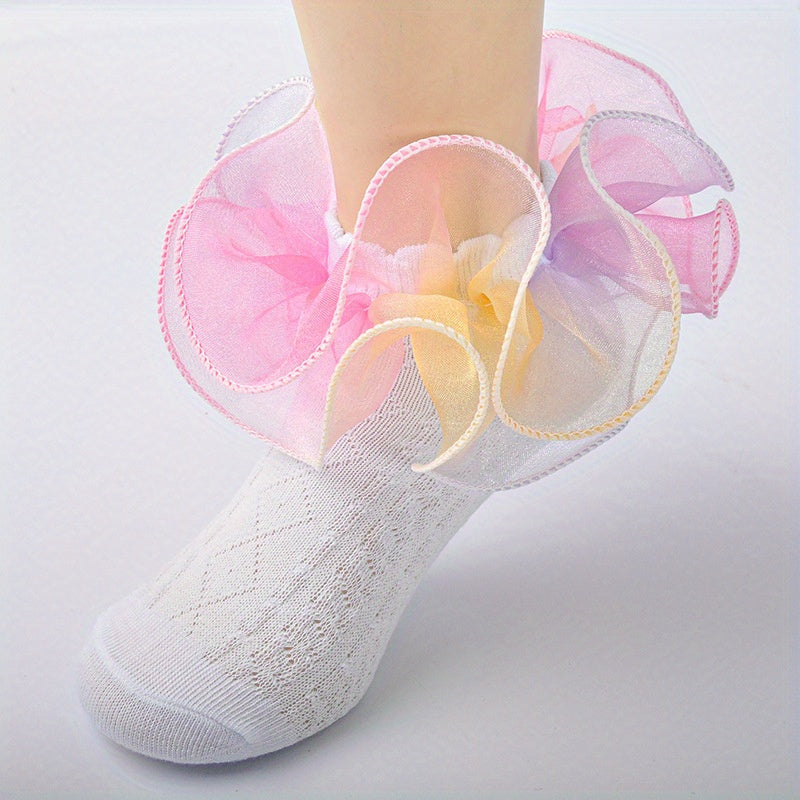 Girls Rainbow Double Layer Lace Ruffle Princess Socks
