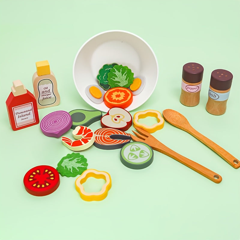 Wooden Pretend Fruits & Vegetables Toy Set for Salads