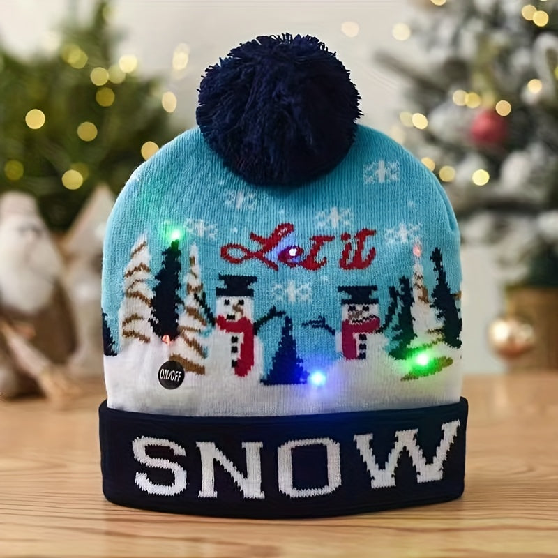 Warm Knit Beanie Hat with Christmas LED Lights