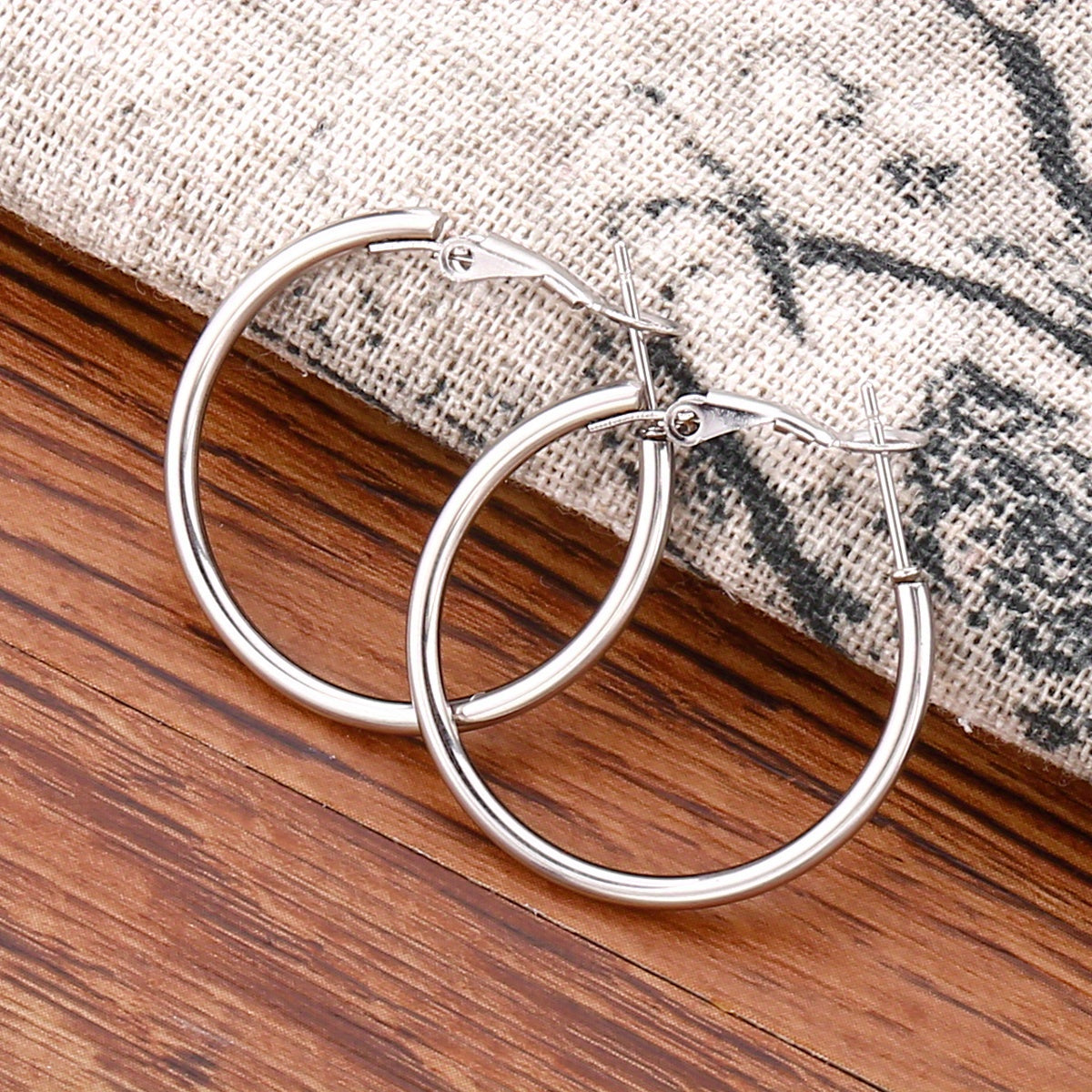 Golden Silvery Hoop Earrings Minimalist Stainless Steel 14K Plated