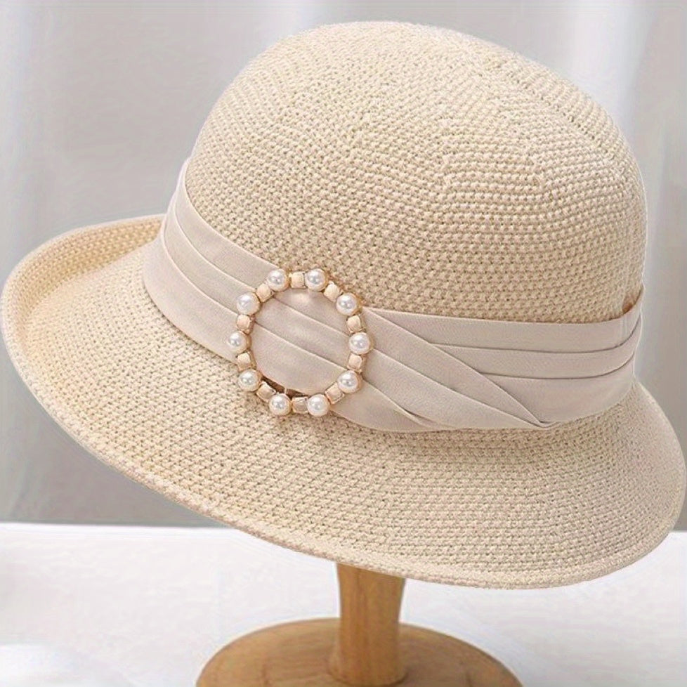 Ribbon Decor Bucket Hat Solid Sun Hat For Women