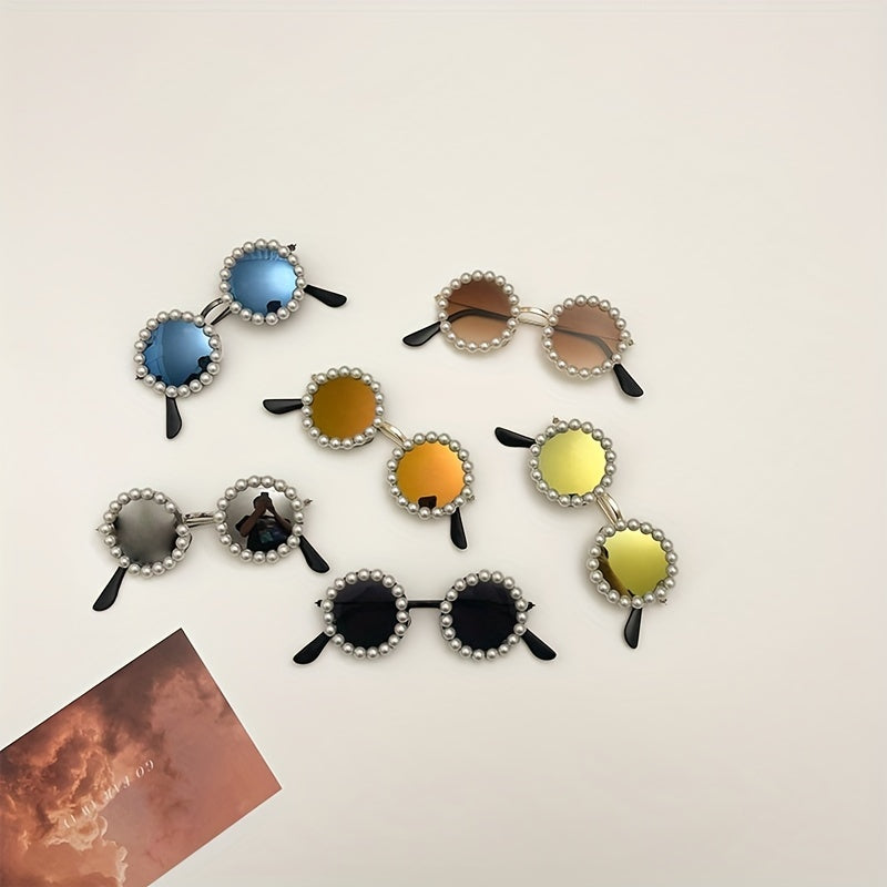 Kids Sun Protection Round Sunglasses with Faux Pearls