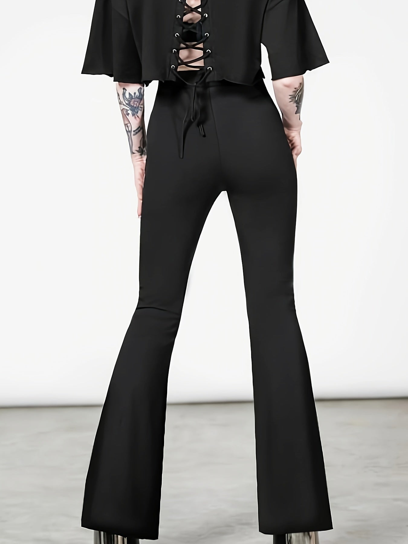  Gothic Pants Women's Plus Graphic Print Flared Leg Trousers