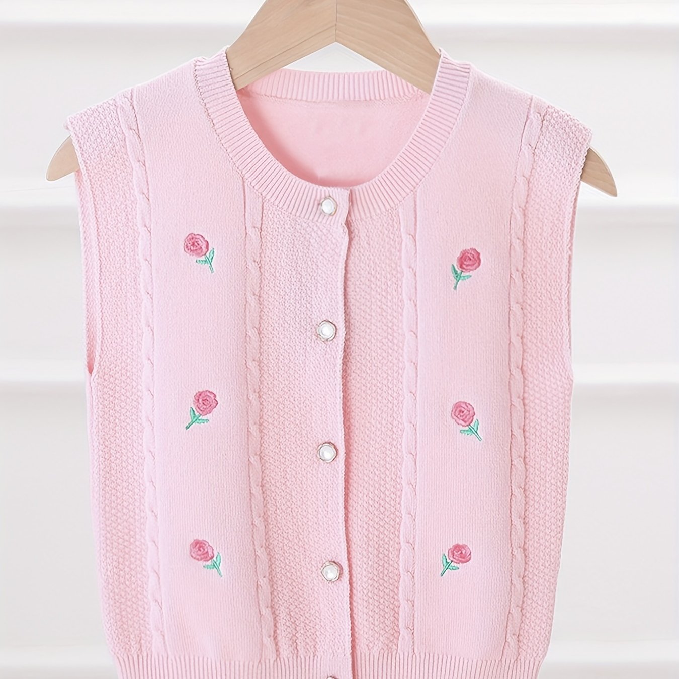 Floral Embroidered Baby Girls Knitted Sweater Vest