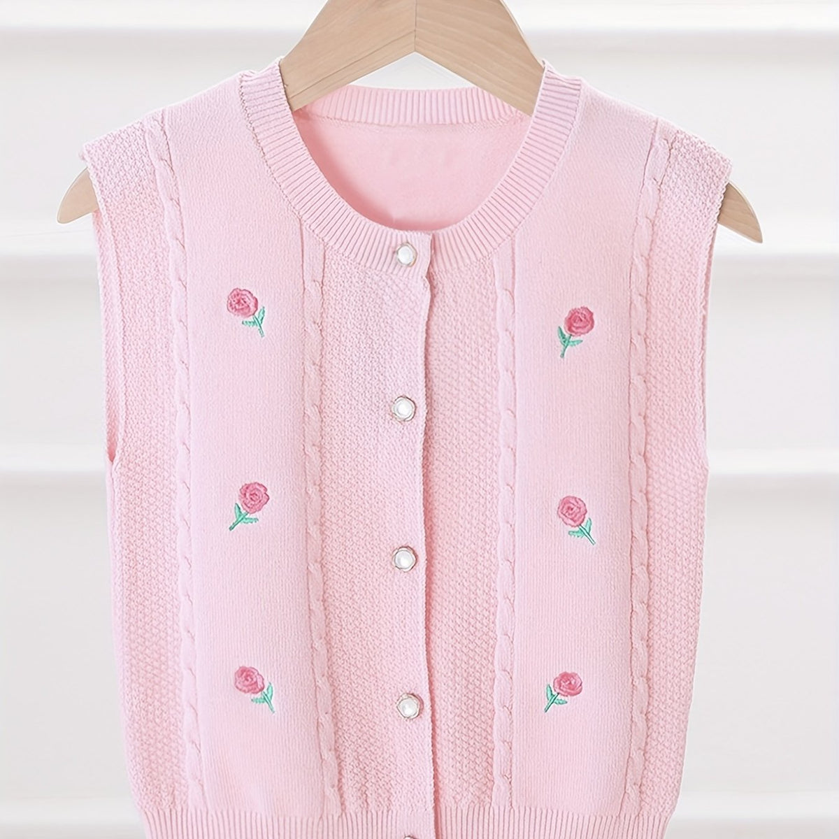 Floral Embroidered Baby Girls Knitted Sweater Vest