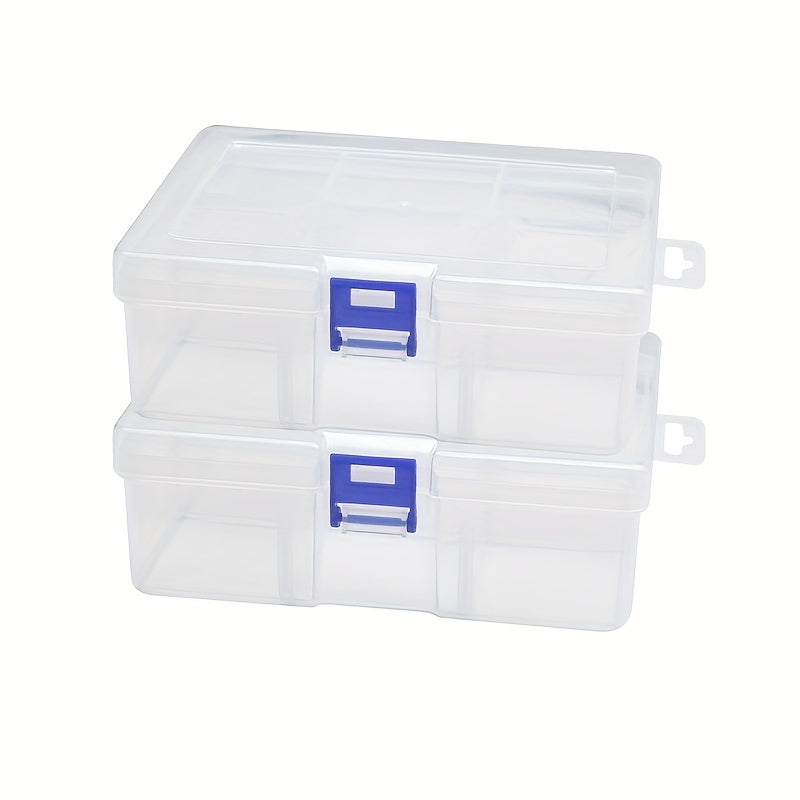 2pcs Medium Transparent Plastic Storage Boxes for Jewelry Crafts Cosmetics