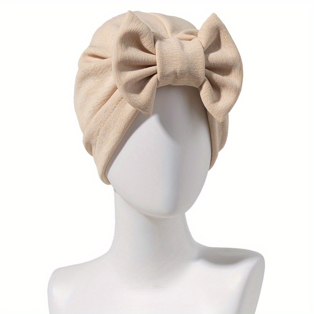 Solid Bowknot Turban Cap Elastic Head Wrap Lightweight Ramadan Head Scarf