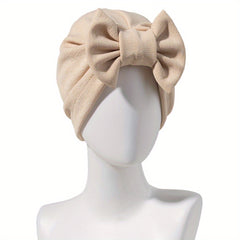 Solid Bowknot Turban Cap Elastic Head Wrap Lightweight Ramadan Head Scarf