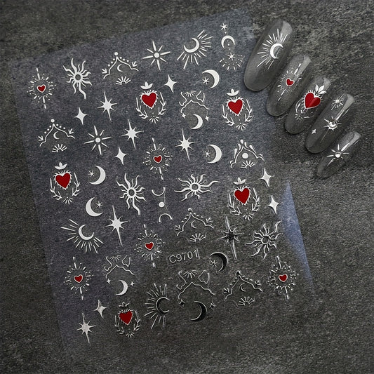 Bronzing Love Heart Star Moon Nail Stickers Geometric Line Nail Decals