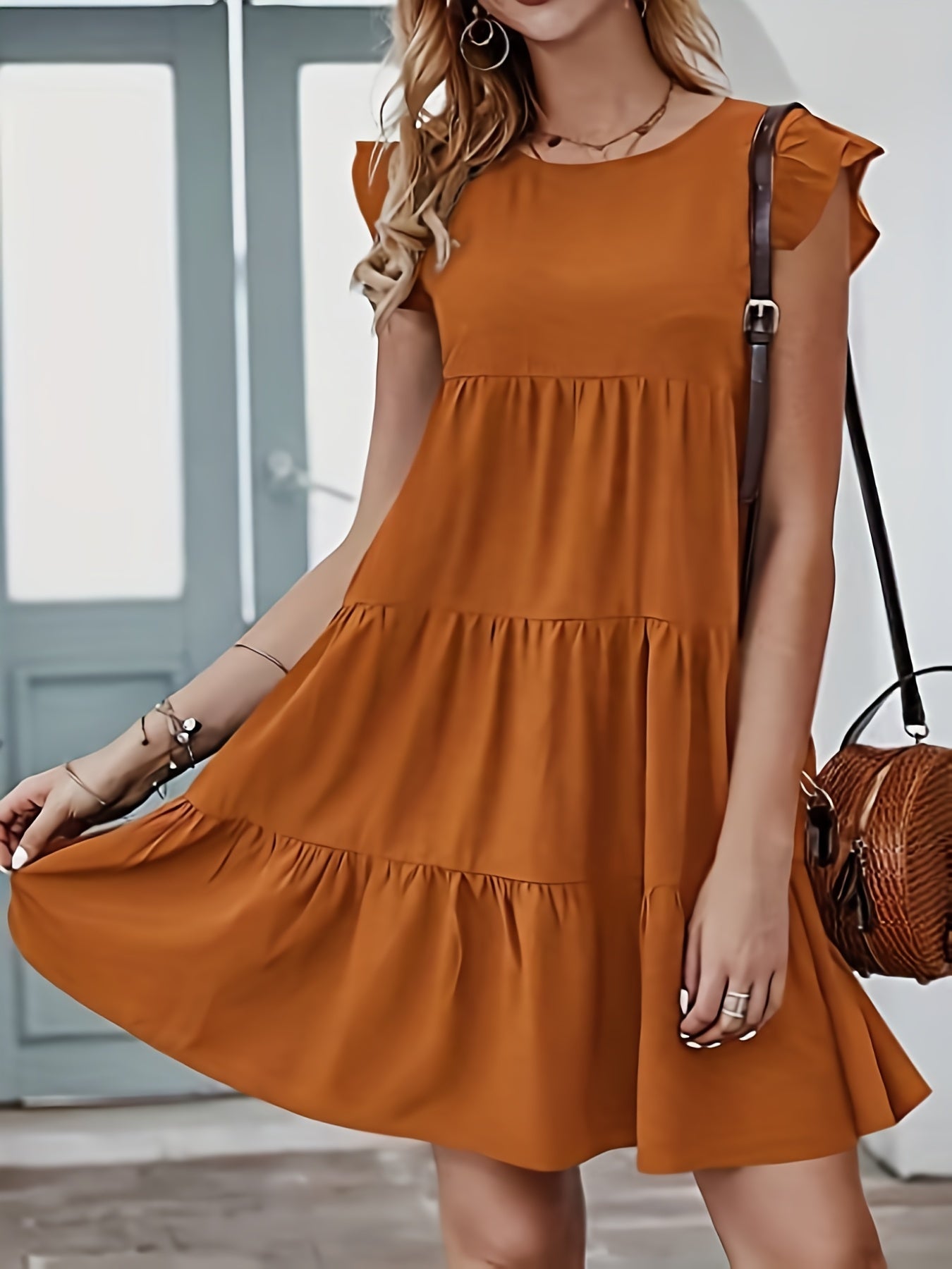  Ruffle Sleeve Smock Dress