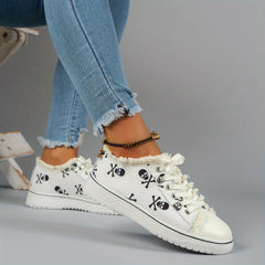 Women's Skull Print Sneakers Lace Up Outdoor Shoes Lightweight Low Top
