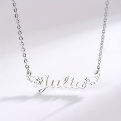 Personalized Angel Wings Pendant Name Necklace Custom Engraved Letter Hollow Cut