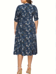  Cactus Print Surplice Neck Midi Dress With Pockets