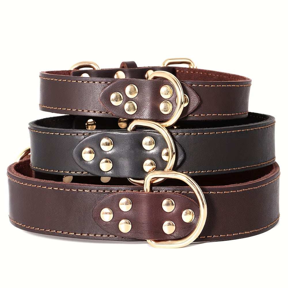 Adjustable Heavy Duty Leather Dog Collar for Medium & Large Dogs