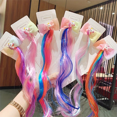 Girls Colorful Wig Hair Bow Clips Unicorn Party Dress Up