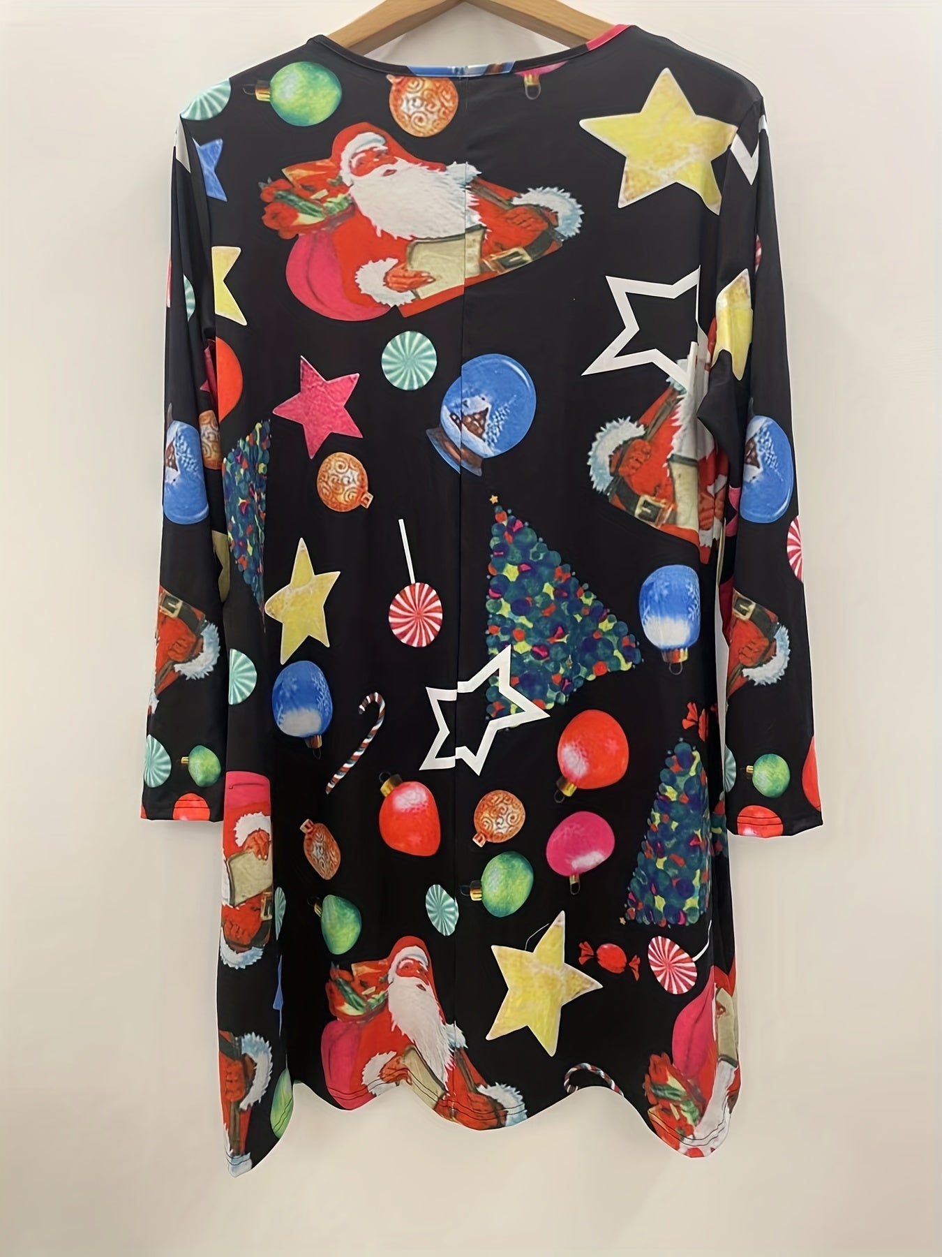 Christmas Dress Women's Plus Santa Claus Print Long Sleeve Round Neck