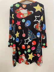  Christmas Dress Women's Plus Santa Claus Print Long Sleeve Round Neck
