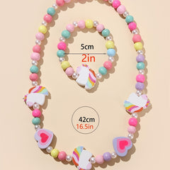 Pink Wood Fox Flower Beads Jewelry Set