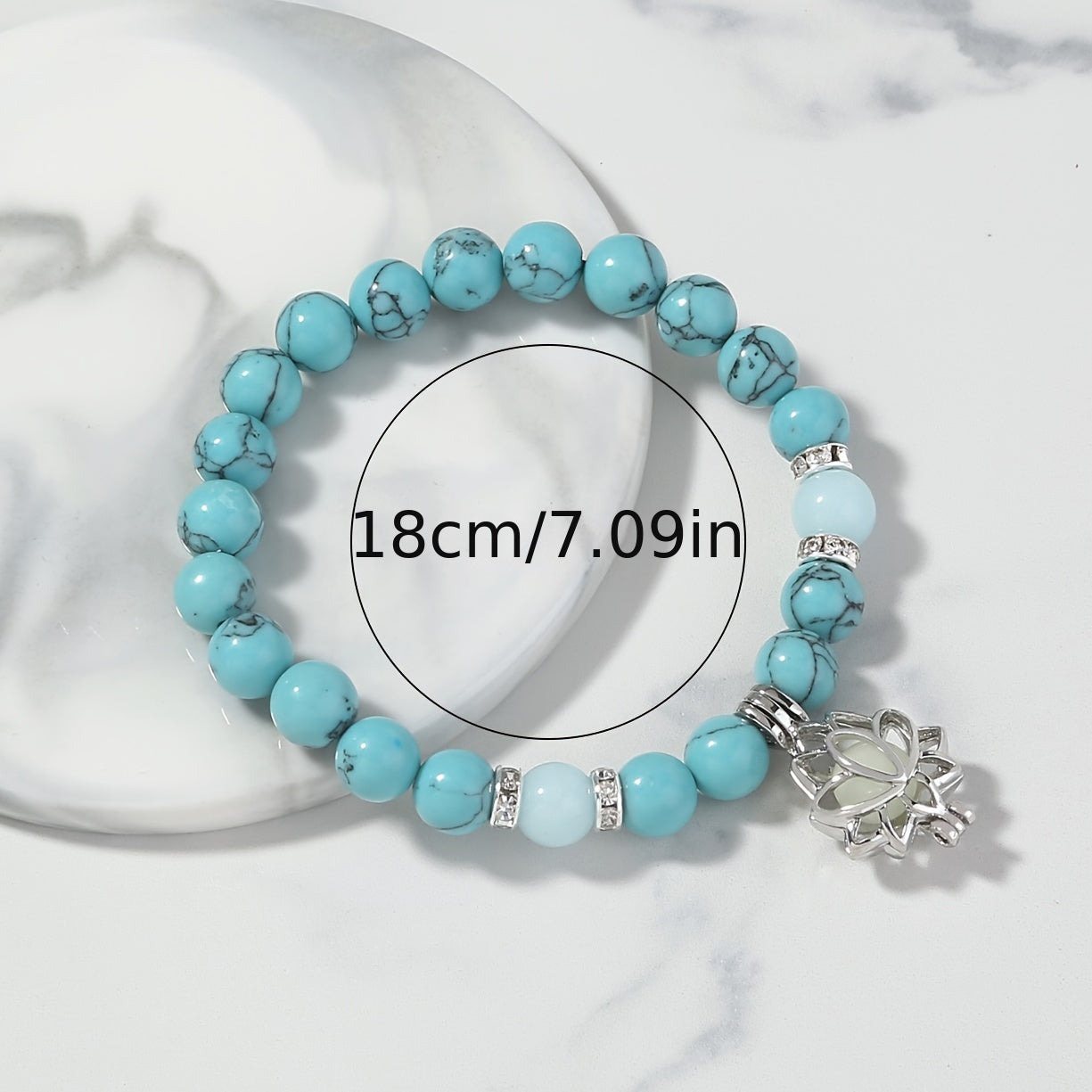 Stone Smooth Bracelet with Lotus Pendant Glowing Beads