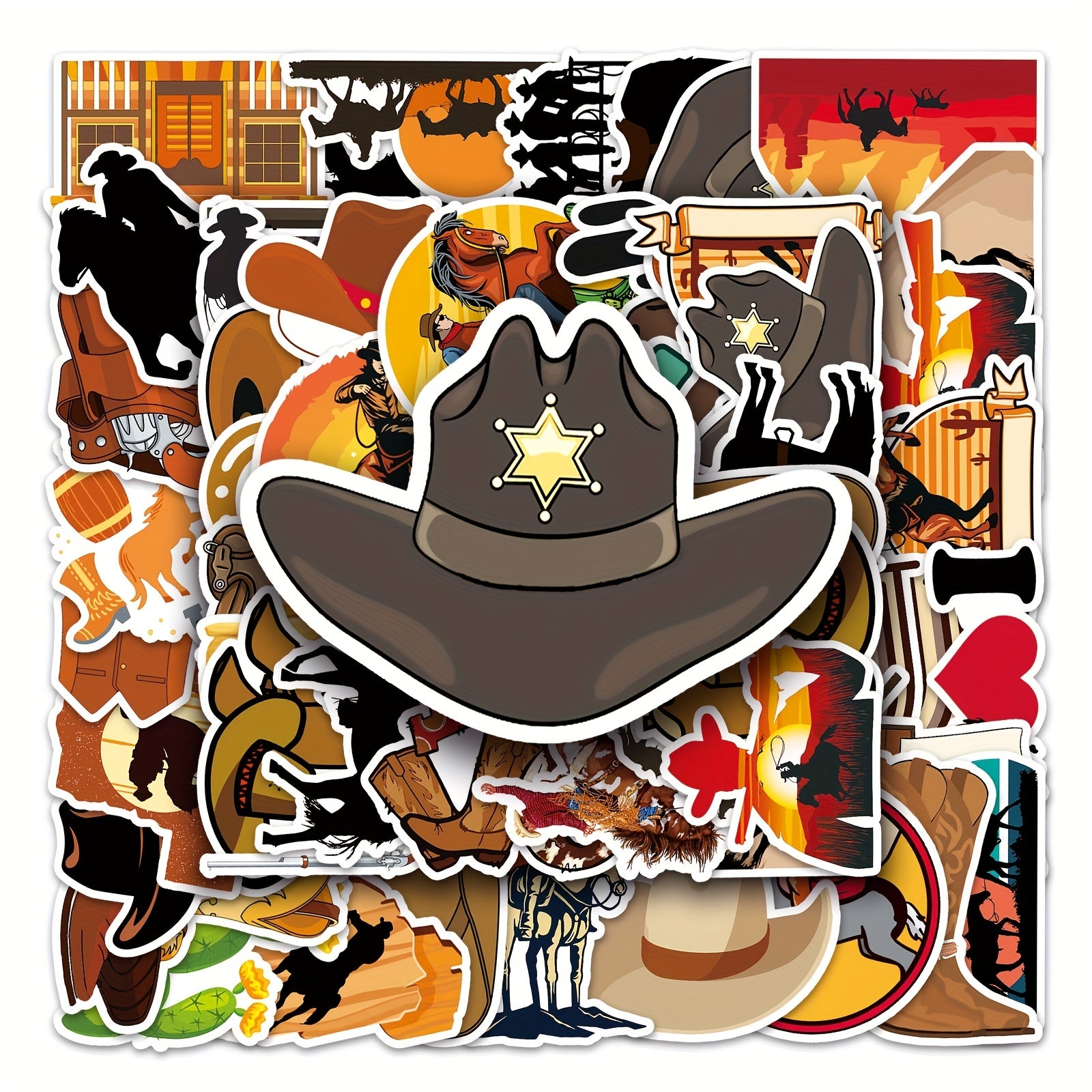 50pcs Western Cowboy Series Doodle Stickers for Phone Laptop Helmet Skateboard