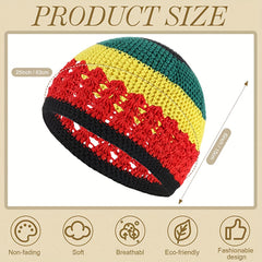Red Block Knitted Turban Cap Warm Beanie Elastic Crochet Skull Hat