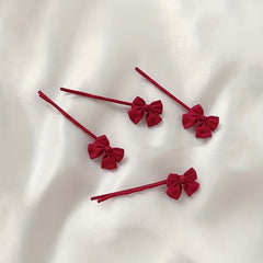 2pcs Red Bow Hair Clip Bobby Pin Duck Billed Clip for Women