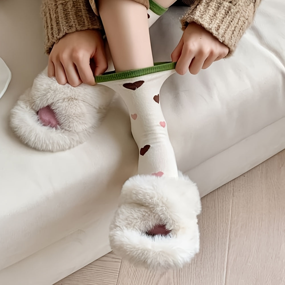 5 Pairs Floral & Heart Print Socks Women's Mid Tube Stockings
