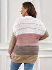  Colorblock Eyelet Embroidered V Neck Jumper