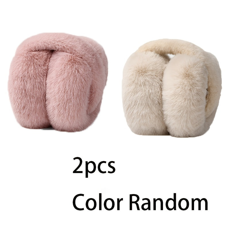 2pcs Soft Winter Fur Earmuffs Foldable Portable Storage
