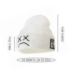Embroidered Expression Knitted Pullover Hat Warm Outdoor Hat
