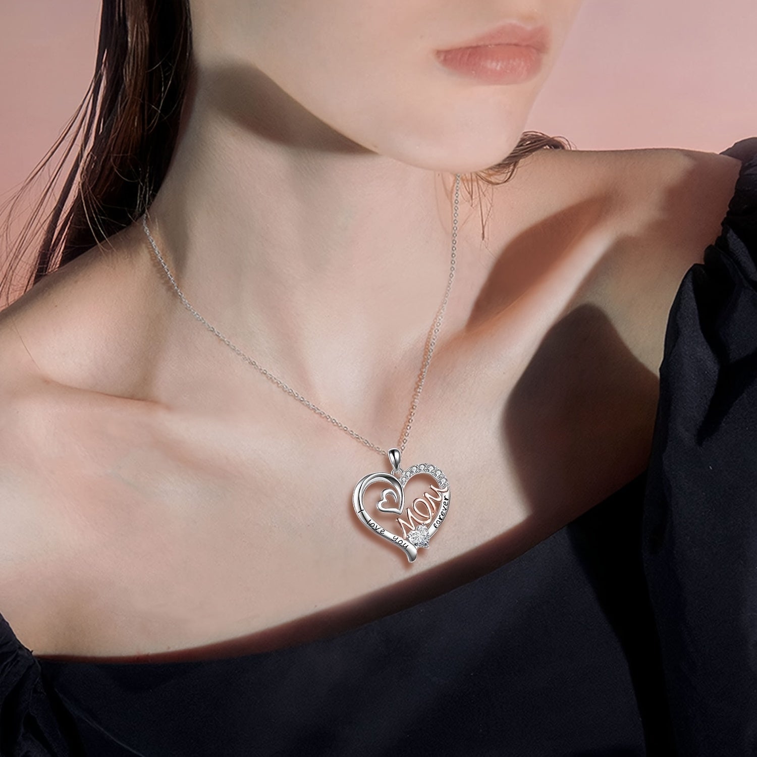 Heart Shape Pendant Necklace with Zircon Inlay