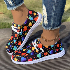 Women's Love Pattern Skateboard Shoes Colorful Lace-up Canvas