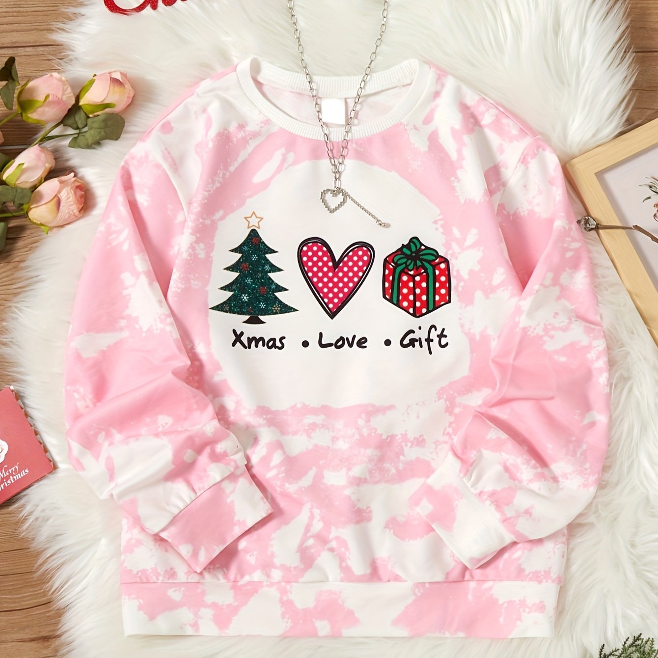 Girls Polka Dot Graphic Sweatshirt Crewneck Pullover Tops