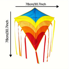 Rainbow Diamond Kite with Long Tails D handle 30m Flying Strings